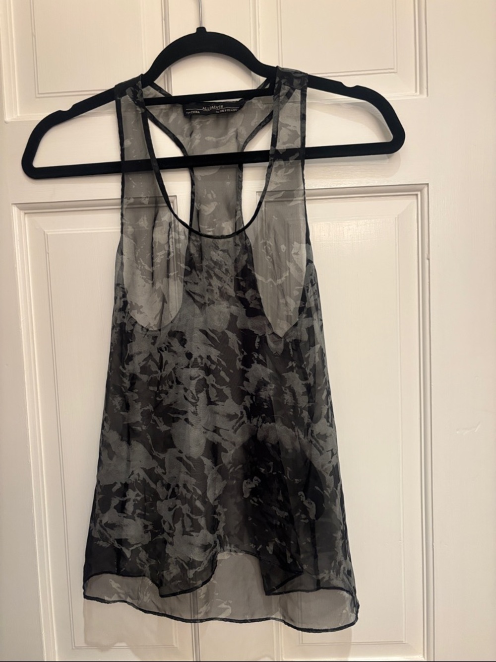 All Saints Black Sheer Floral Racerback Camisole